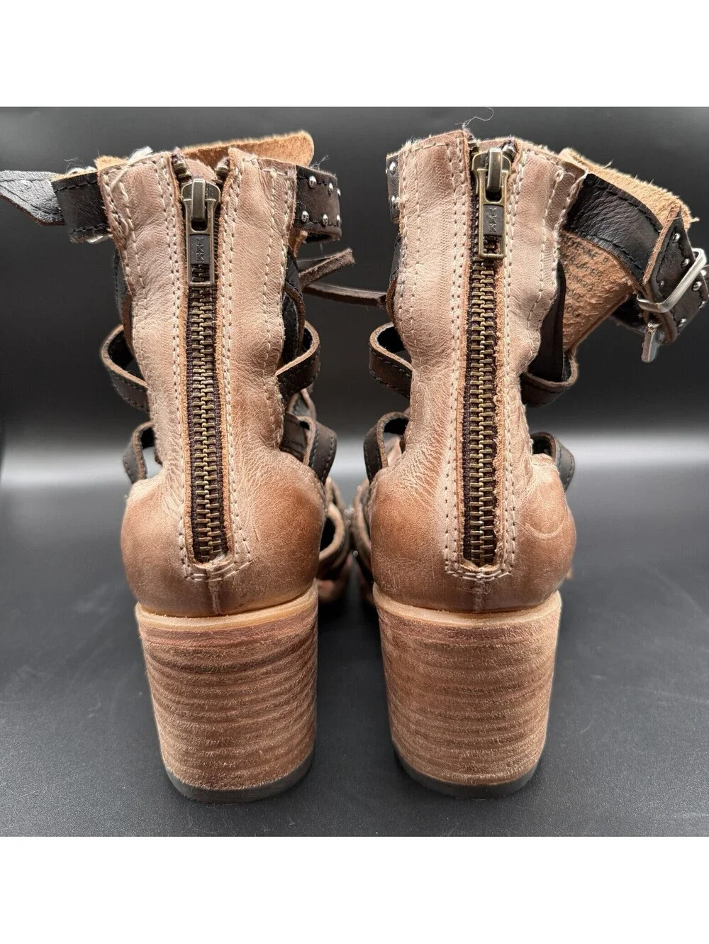 Freebird Steven Cheyenne Boots 9 Brown Leather Lace Up Distressed Studs Boho